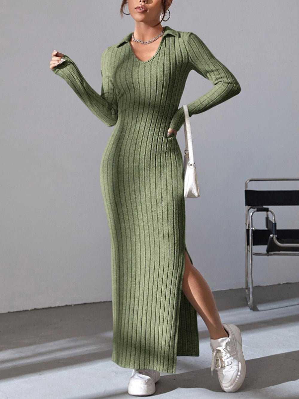 Robe Élégante en Maille à Manches Longues