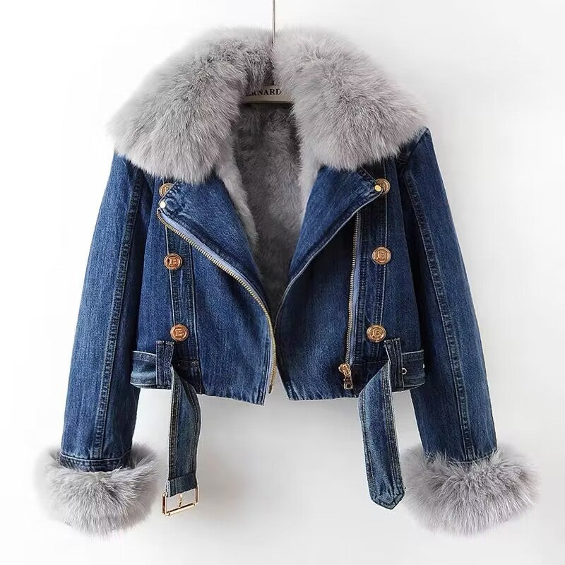 Manteau Denim à Fourrure Amovible – Chic & Chaleureux