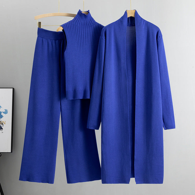 Ensemble 3 Pièces Femme – Cardigan Long, Gilet Sans Manches & Pantalon Large