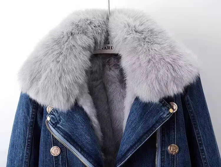 Manteau Denim à Fourrure Amovible – Chic & Chaleureux