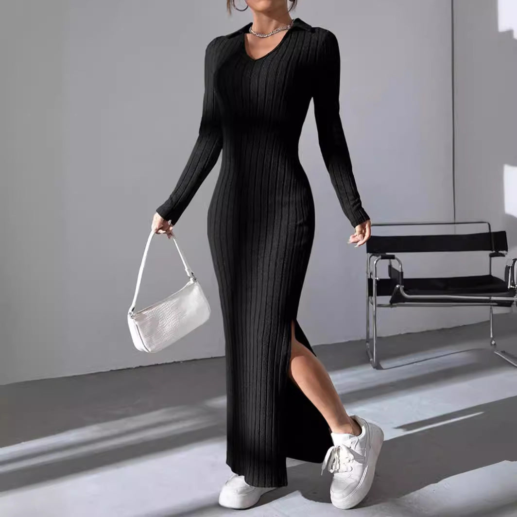 Robe Élégante en Maille à Manches Longues
