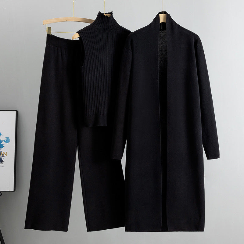 Ensemble 3 Pièces Femme – Cardigan Long, Gilet Sans Manches & Pantalon Large