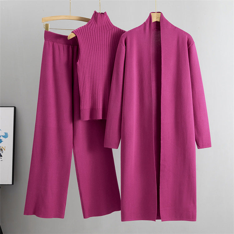 Ensemble 3 Pièces Femme – Cardigan Long, Gilet Sans Manches & Pantalon Large