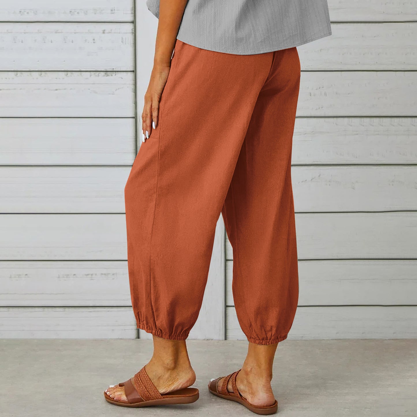 Pantalon Léger Femme en Lin & Coton avec Poches