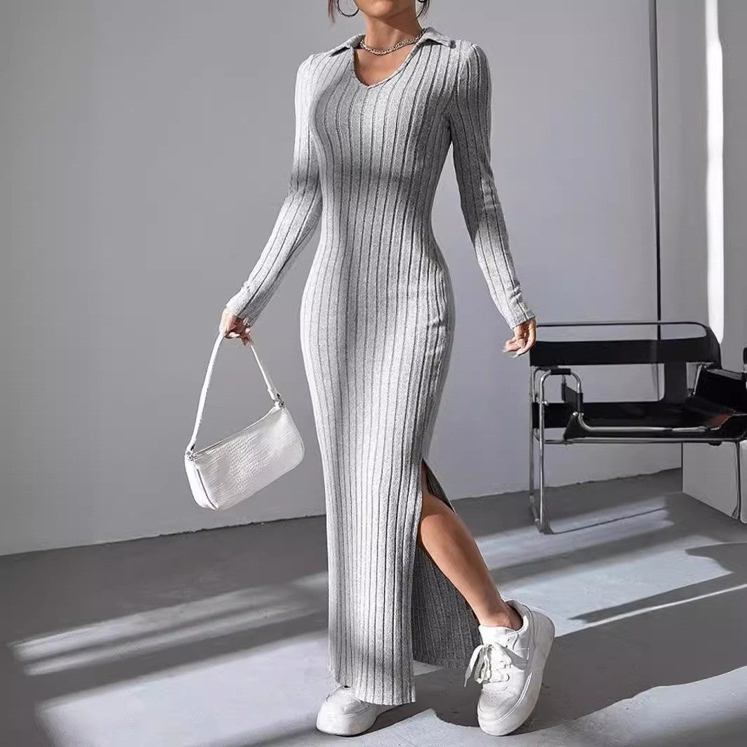Robe Élégante en Maille à Manches Longues