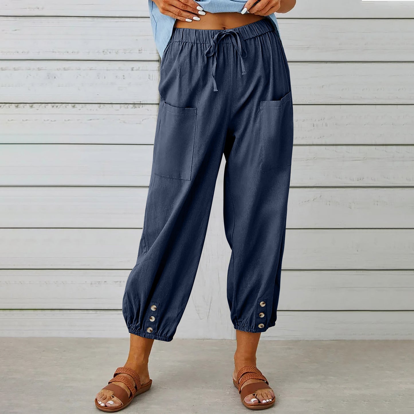 Pantalon Léger Femme en Lin & Coton avec Poches