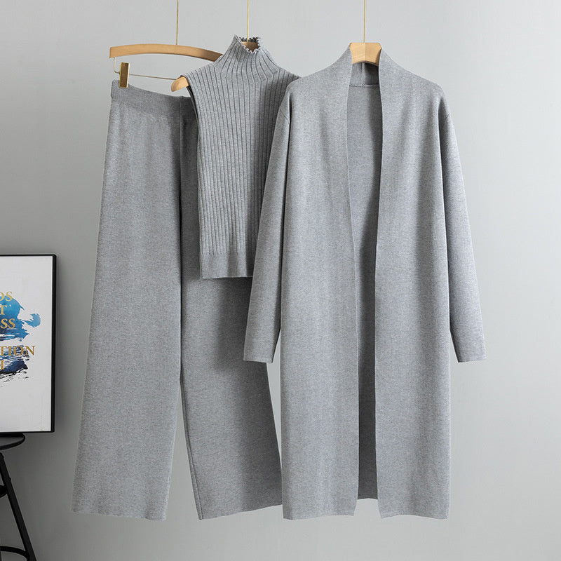 Ensemble 3 Pièces Femme – Cardigan Long, Gilet Sans Manches & Pantalon Large