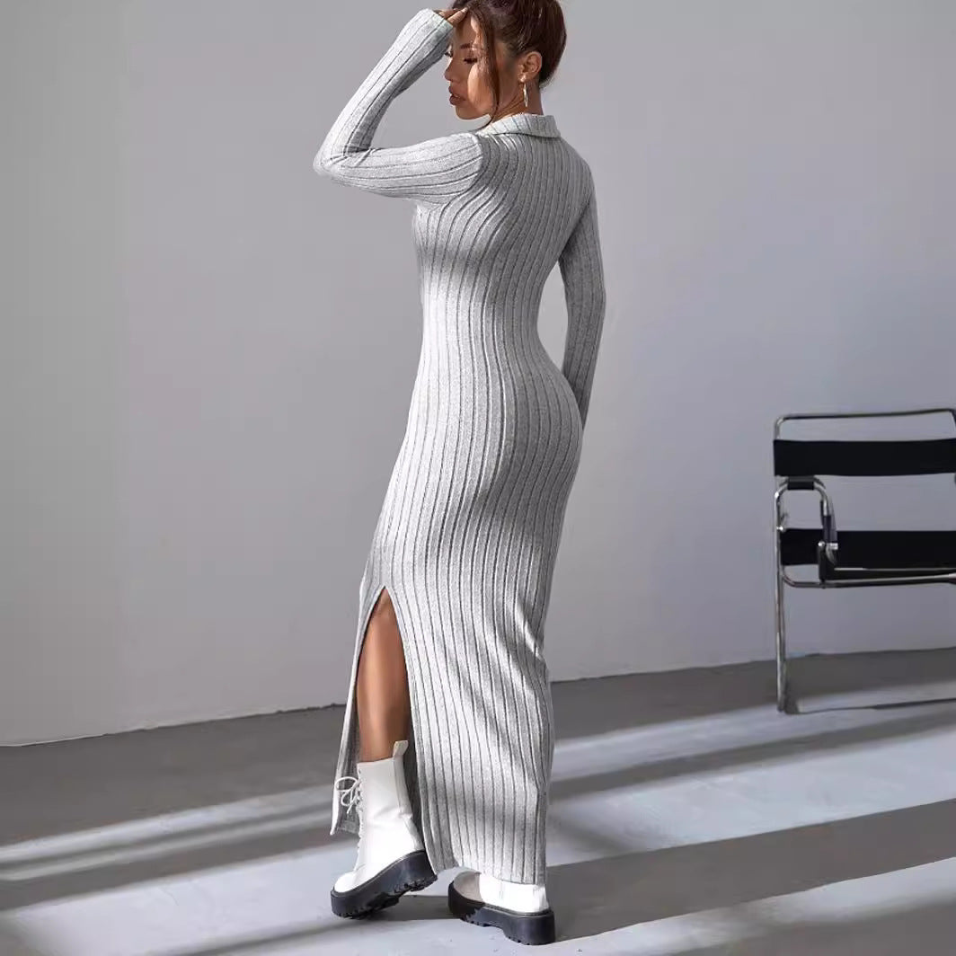 Robe Élégante en Maille à Manches Longues