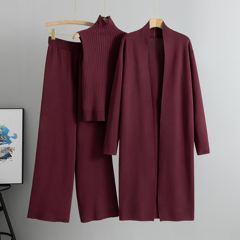 Ensemble 3 Pièces Femme – Cardigan Long, Gilet Sans Manches & Pantalon Large