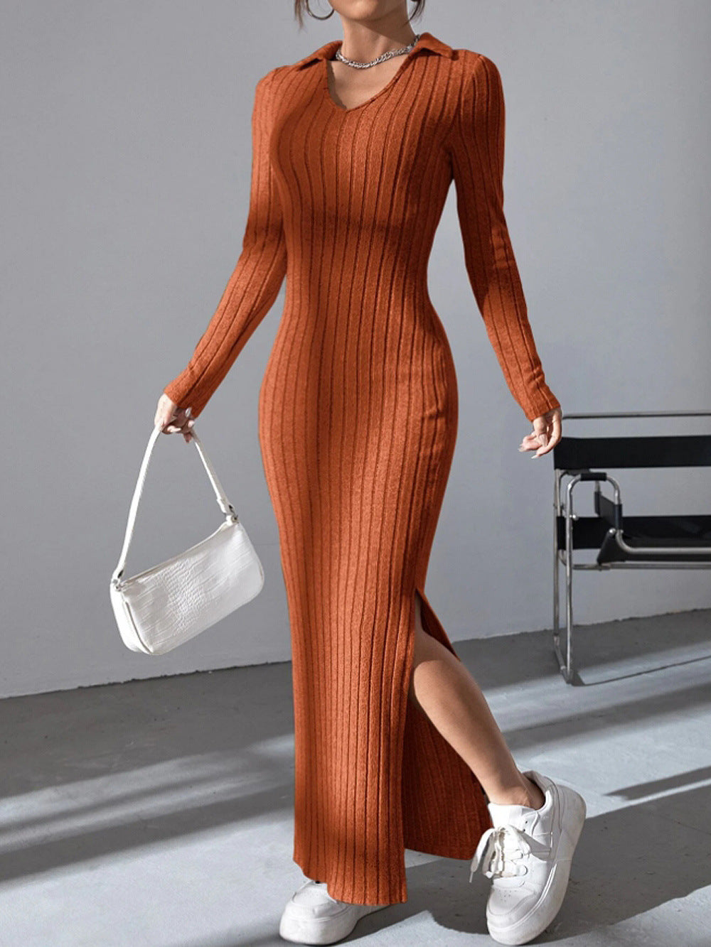Robe Élégante en Maille à Manches Longues