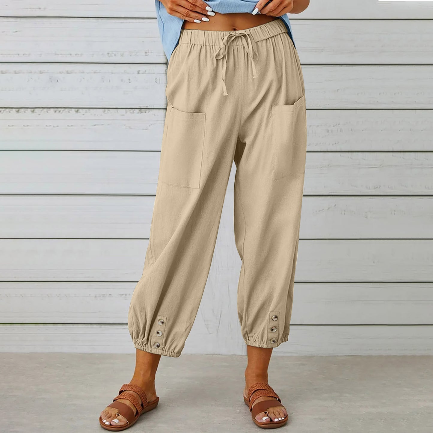 Pantalon Léger Femme en Lin & Coton avec Poches