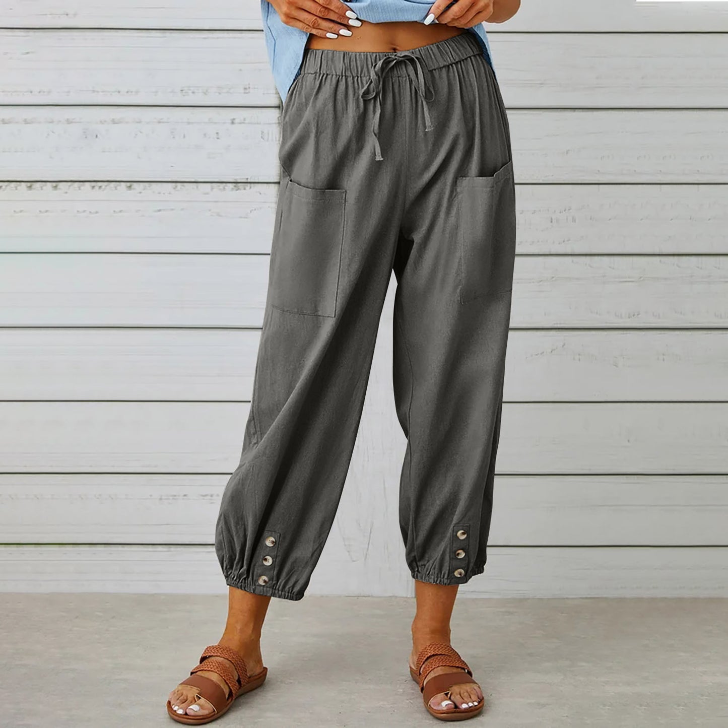 Pantalon Léger Femme en Lin & Coton avec Poches