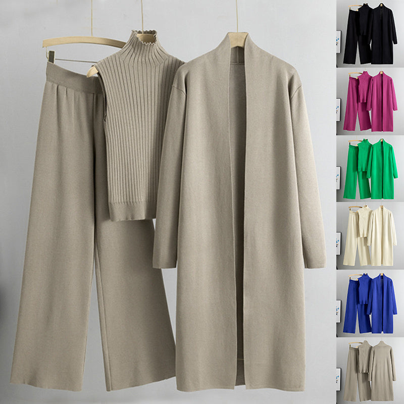 Ensemble 3 Pièces Femme – Cardigan Long, Gilet Sans Manches & Pantalon Large