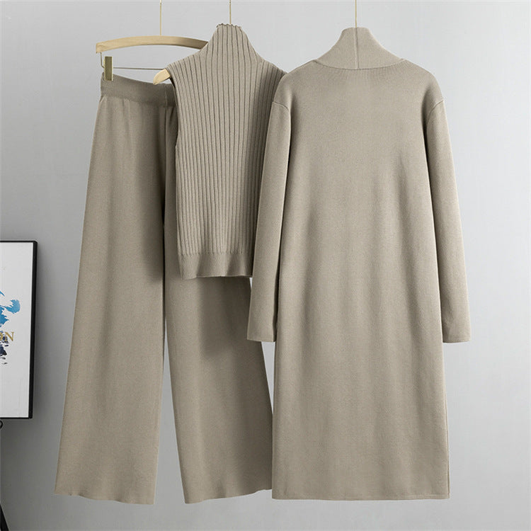 Ensemble 3 Pièces Femme – Cardigan Long, Gilet Sans Manches & Pantalon Large