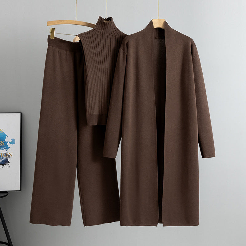 Ensemble 3 Pièces Femme – Cardigan Long, Gilet Sans Manches & Pantalon Large