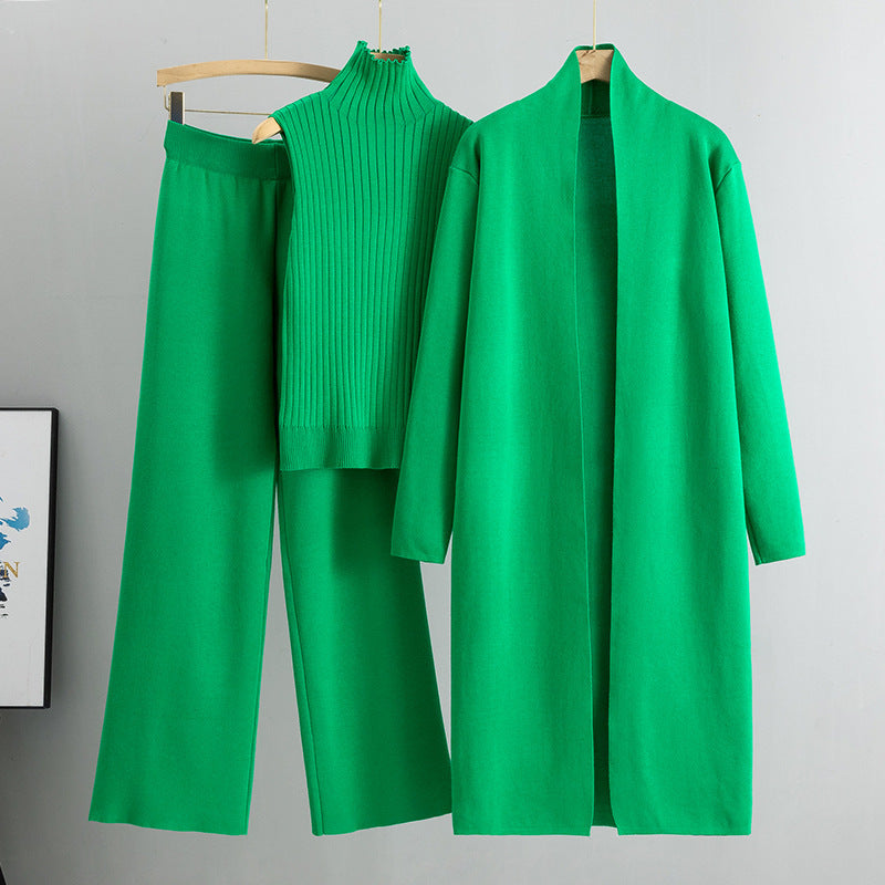Ensemble 3 Pièces Femme – Cardigan Long, Gilet Sans Manches & Pantalon Large