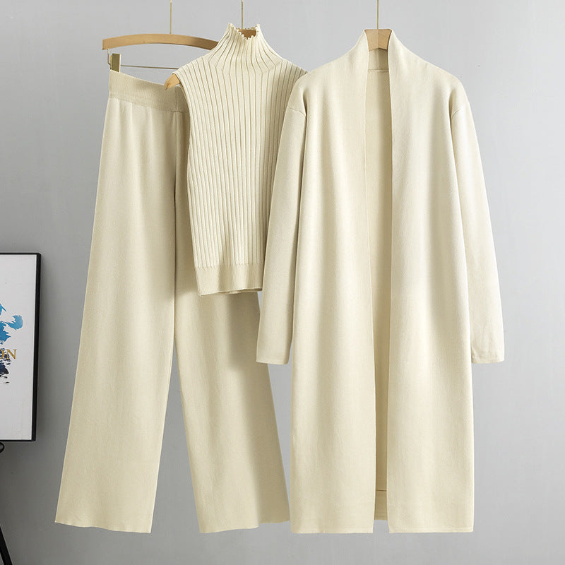 Ensemble 3 Pièces Femme – Cardigan Long, Gilet Sans Manches & Pantalon Large