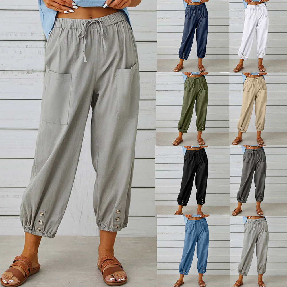 Pantalon Léger Femme en Lin & Coton avec Poches