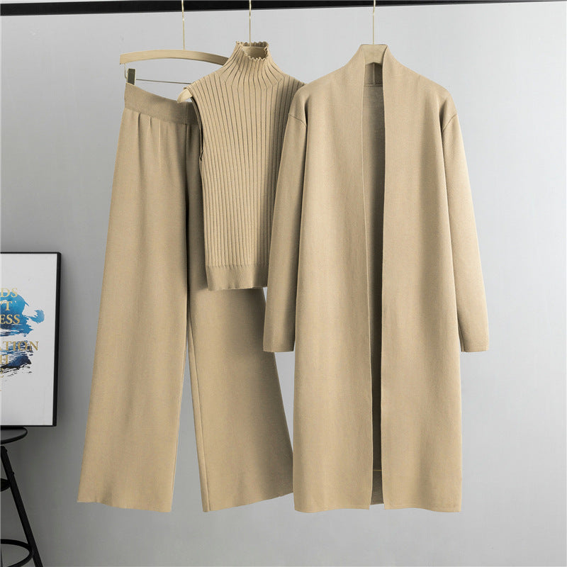 Ensemble 3 Pièces Femme – Cardigan Long, Gilet Sans Manches & Pantalon Large