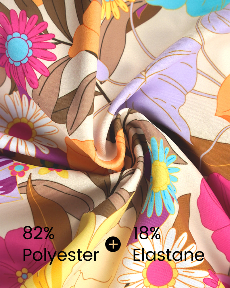 One-Piece Floral Swimsuit with Deep V-Neckline and Ruffled Details