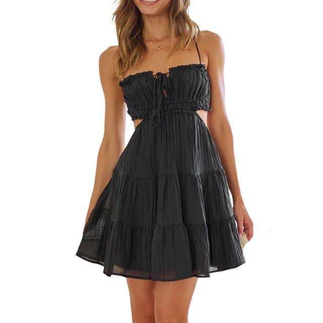 Vestito corto plissettato con collo all'americana stampato – Luna