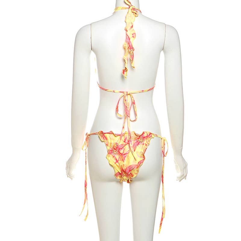 Bikini 2 Pezzi Donna Stampa Floreale – Triangolo da Annodare & Slip a Vita Bassa