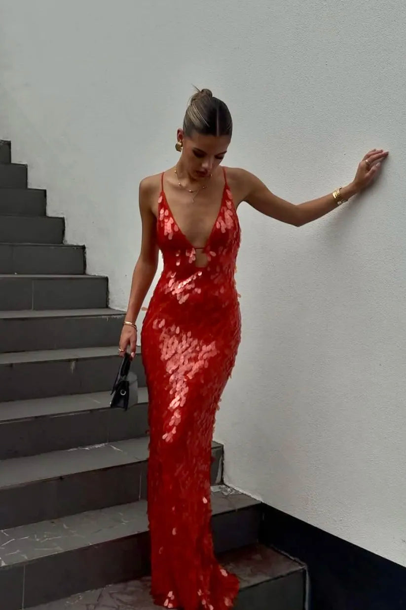 Robe Longue de Soirée à Décolleté en V