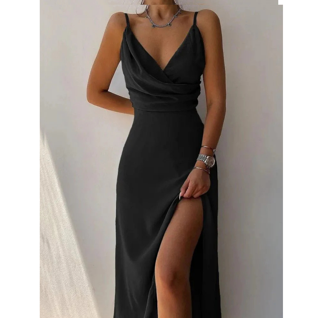 Vestito Lungo Incrociato Donna – Spalline Sottili, Stampa Floreale, Taglio Svolazzante Estivo