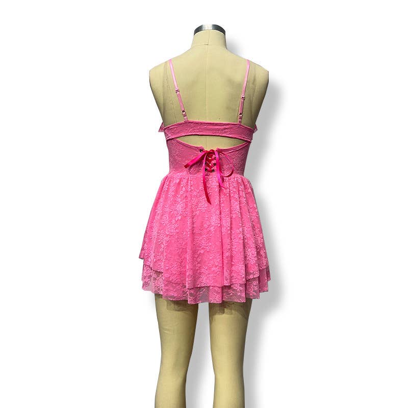 Vestido Corto Halter con Falda de Encaje – Livia