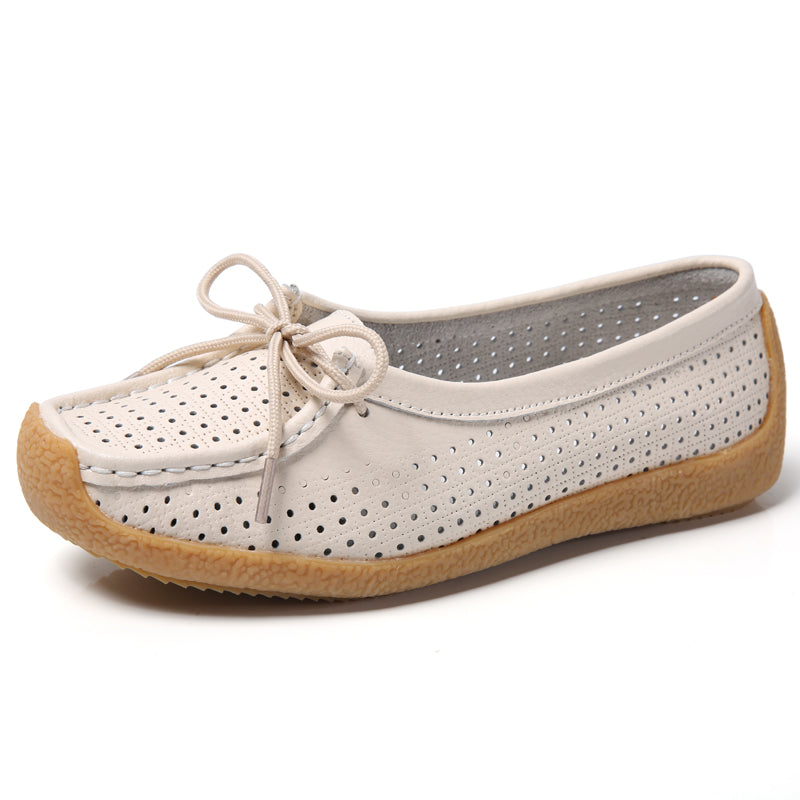 Zapatos Mocasín Ortopédicos Mujer Diario Oficina Perforados Suela Confort Cuero Beige Negro Azul – Confort Elegante