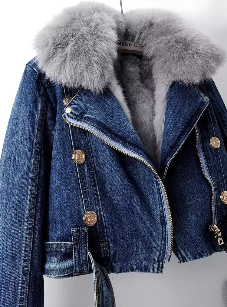 Manteau Denim à Fourrure Amovible – Chic & Chaleureux