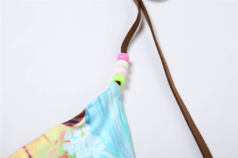 Bikini Dos Piezas Mujer Push-Up Estampado – Lazos para Atar & Cintura Ajustable