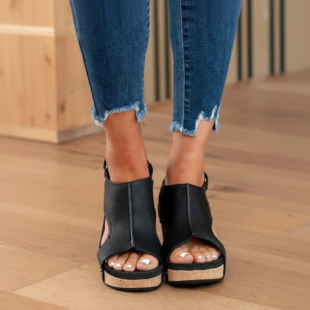 Sandales Wedge Orthopédiques Plateforme Femme Été Embout Large Soulagement Immédiat Voûte Plantaire Noir Beige – Plateforme