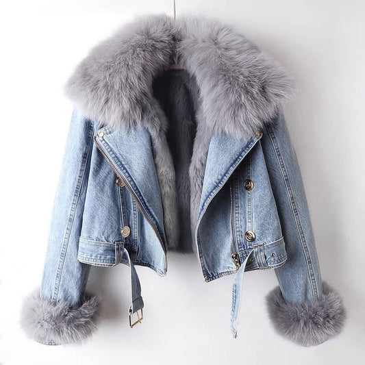 Manteau Denim à Fourrure Amovible – Chic & Chaleureux