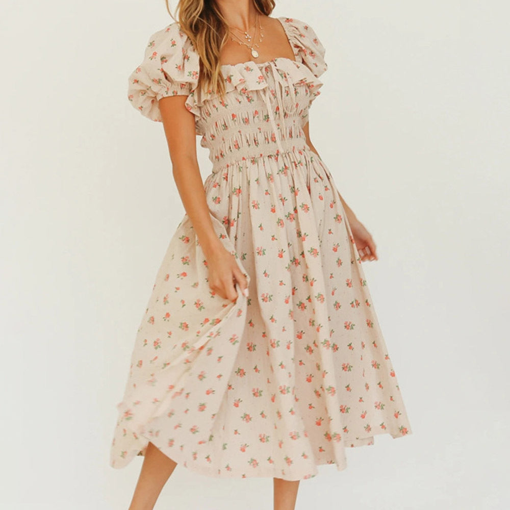 Vestido Chic de Cintura Alta y Mangas Abullonadas