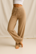 Pantalones de punto con look cachemira – Pantalones lounge suaves de pierna ancha en topo