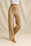 Knitted Pants Cashmere Look – Soft Lounge Pants with Wide Legs in Taupe