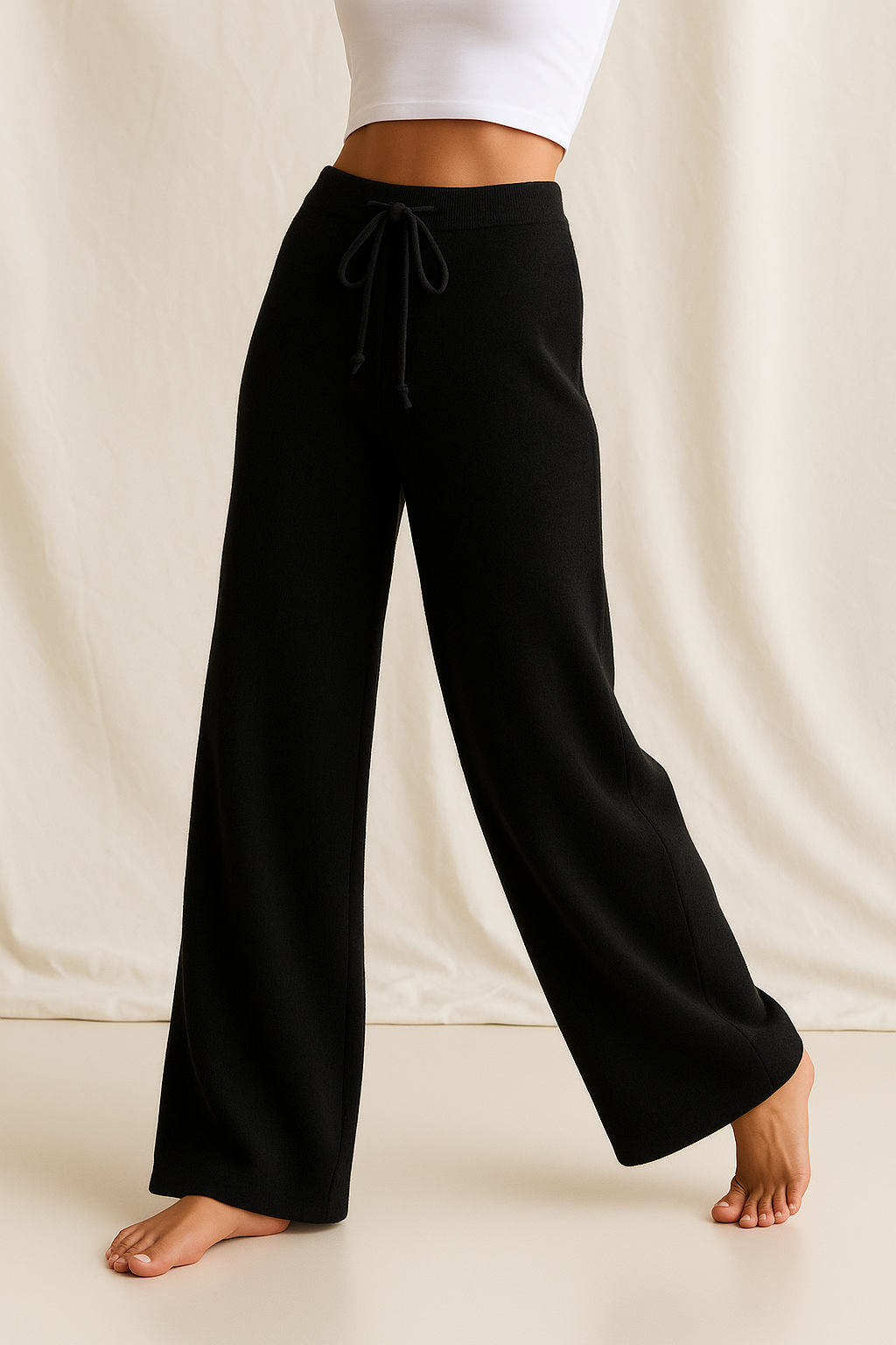 Knitted Pants Cashmere Look – Soft Lounge Pants with Wide Legs in Taupe