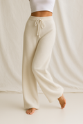 Knitted Pants Cashmere Look – Soft Lounge Pants with Wide Legs in Taupe