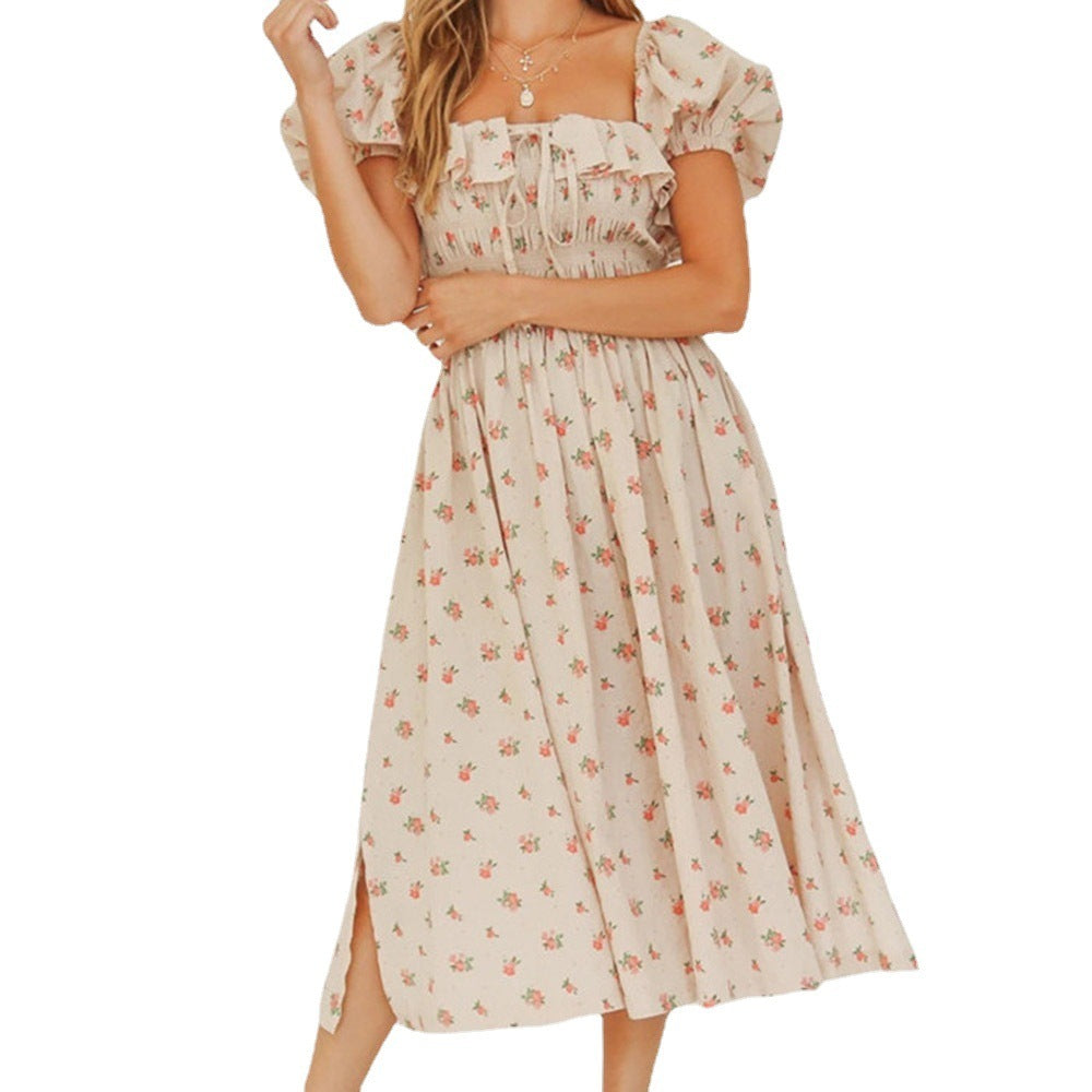 Vestido Chic de Cintura Alta y Mangas Abullonadas