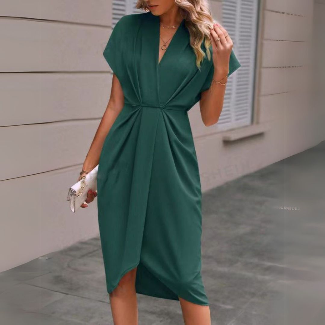 Abito Midi Drappeggiato Fluido per Donne – Denise