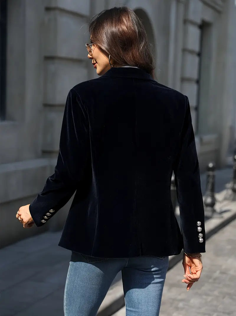 Blazer Ajusté pour Femmes avec Boutons Dorés et Revers Définis