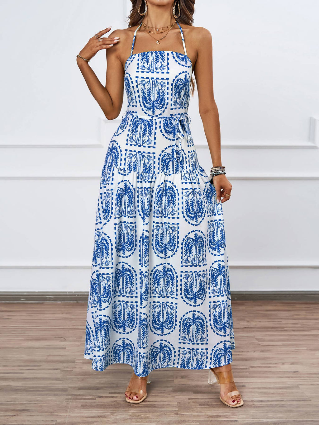 Long Backless Printed Beach Dress – Maya