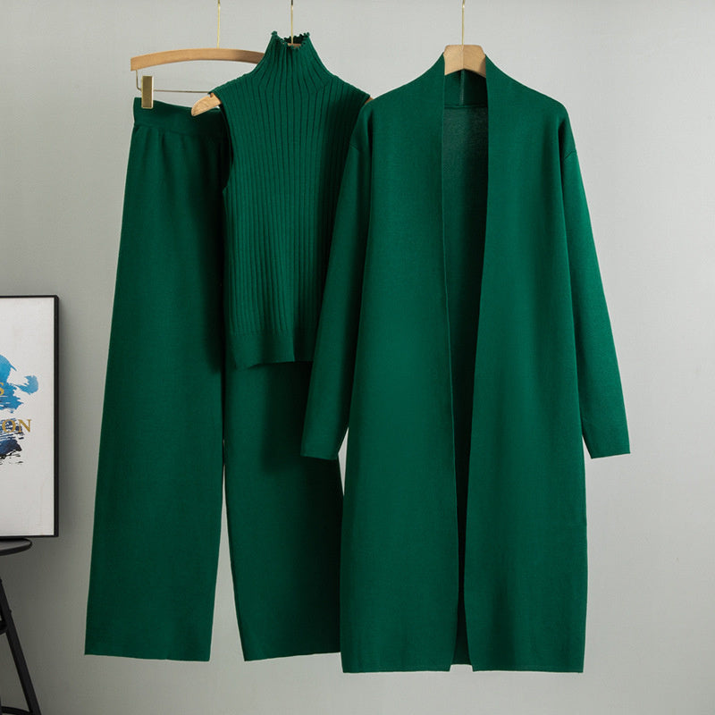 3-Piece Women's Set – Long Cardigan, Sleeveless Vest & Wide Pants