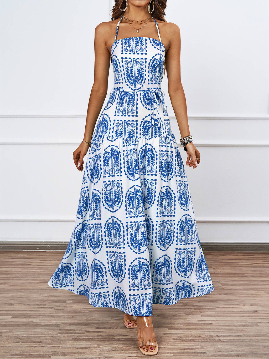 Long Backless Printed Beach Dress – Maya