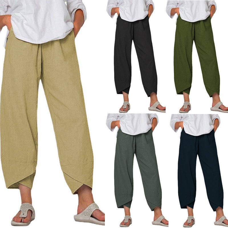 Pantalon Large en Coton et Lin – Taille Haute & Confort Décontracté