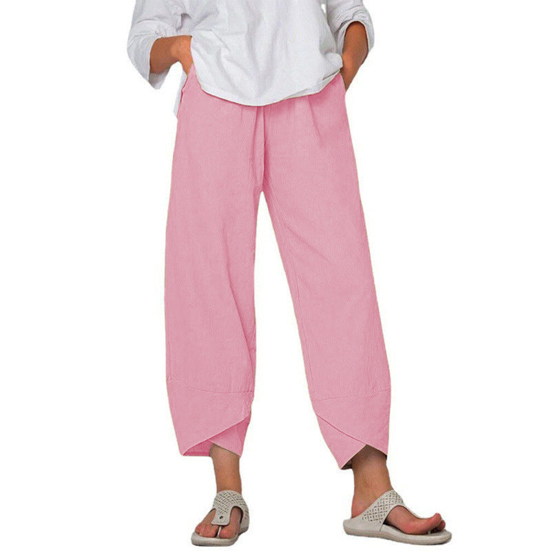 Pantalon Large en Coton et Lin – Taille Haute & Confort Décontracté