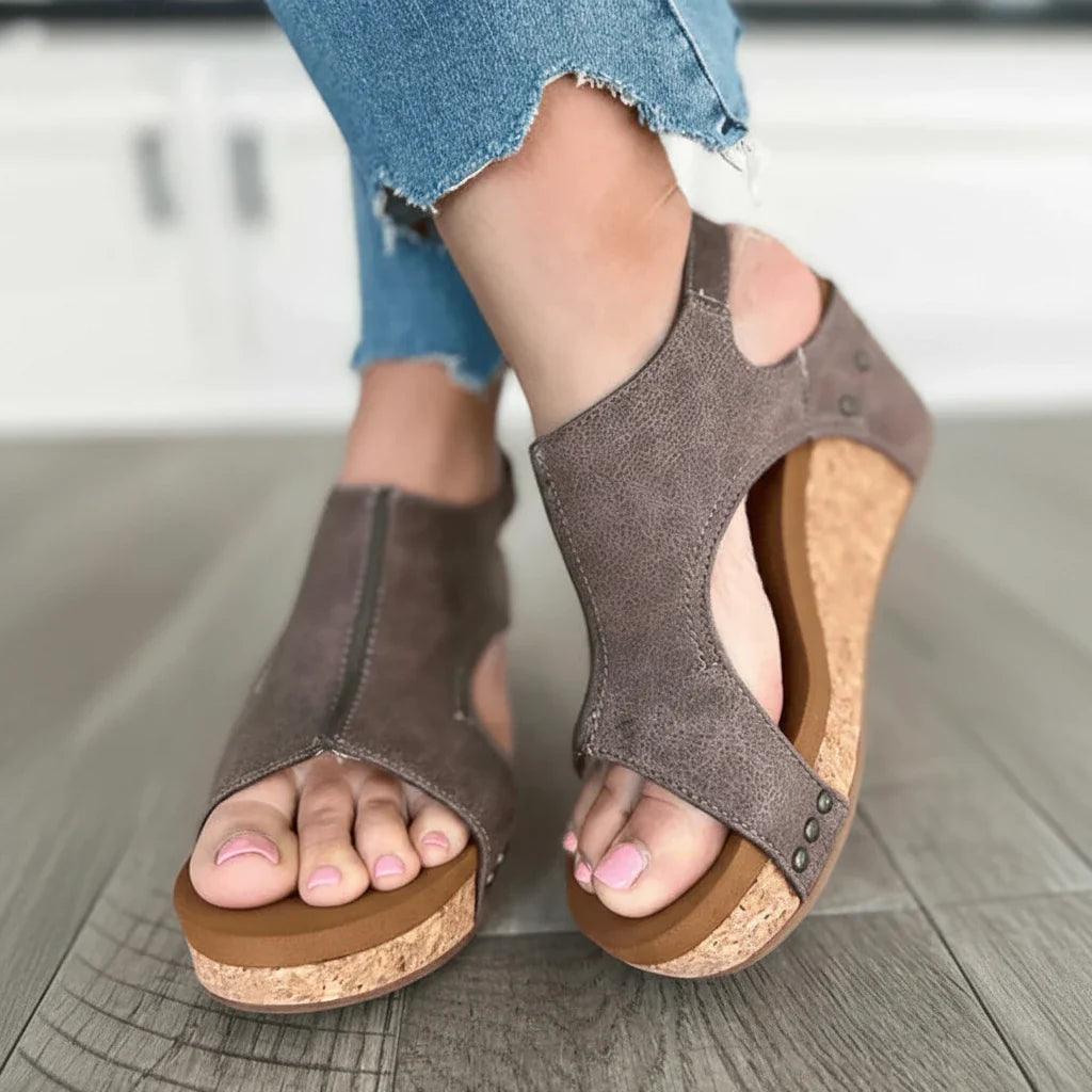 Sandales Wedge Orthopédiques Plateforme Femme Été Embout Large Soulagement Immédiat Voûte Plantaire Noir Beige – Plateforme