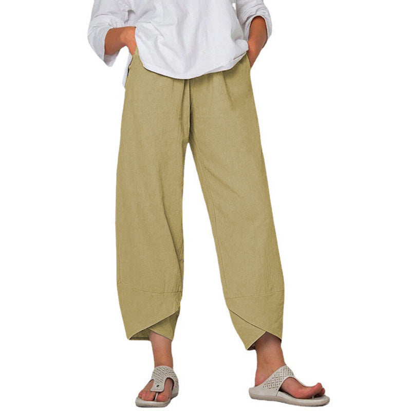 Pantalon Large en Coton et Lin – Taille Haute & Confort Décontracté