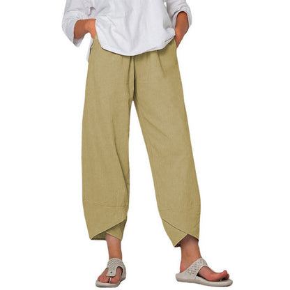 Pantalon Large en Coton et Lin – Taille Haute & Confort Décontracté